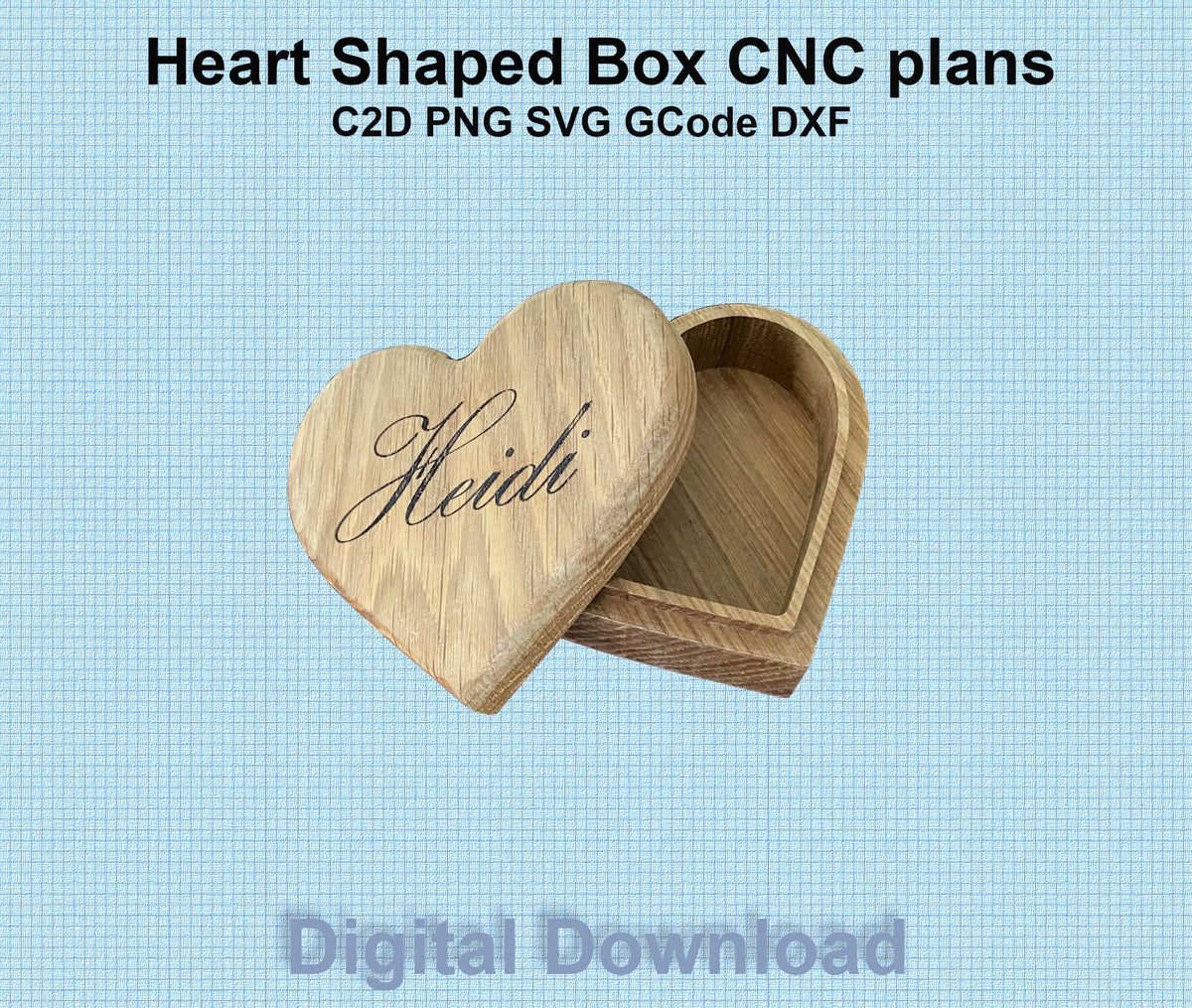 cnc heart box plan, keepsake box files, dxf svg pdf stl 3mf digital woodworking project
