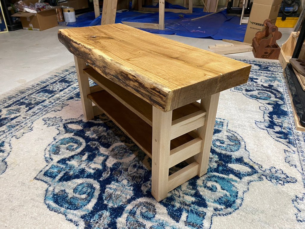 cnc shoe bench plan, live edge entryway shelf files, dxf svg digital woodworking project