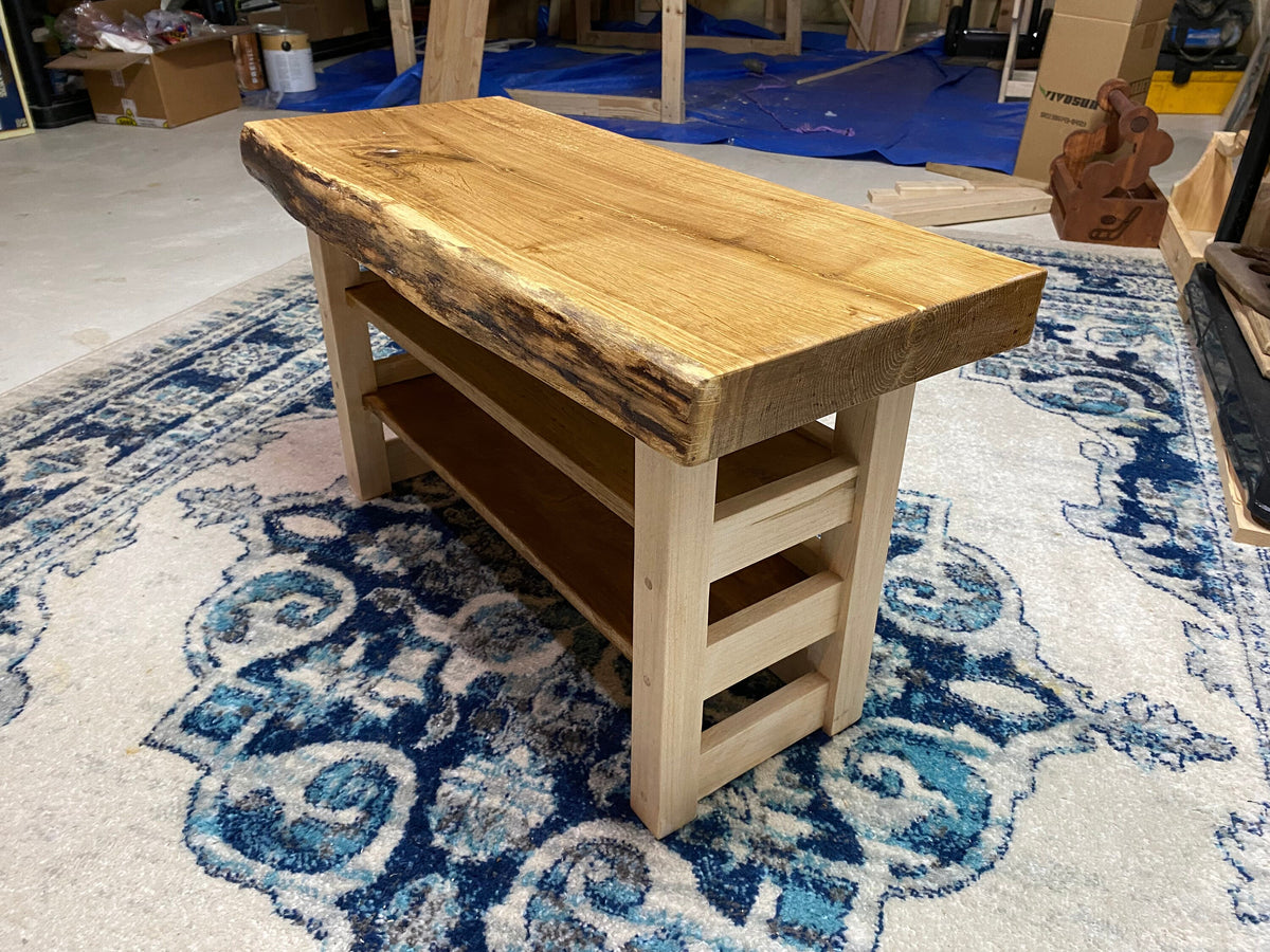 cnc shoe bench plan, live edge entryway shelf files, dxf svg digital woodworking project