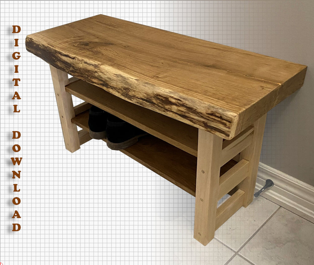 cnc shoe bench plan, live edge entryway shelf files, dxf svg digital woodworking project