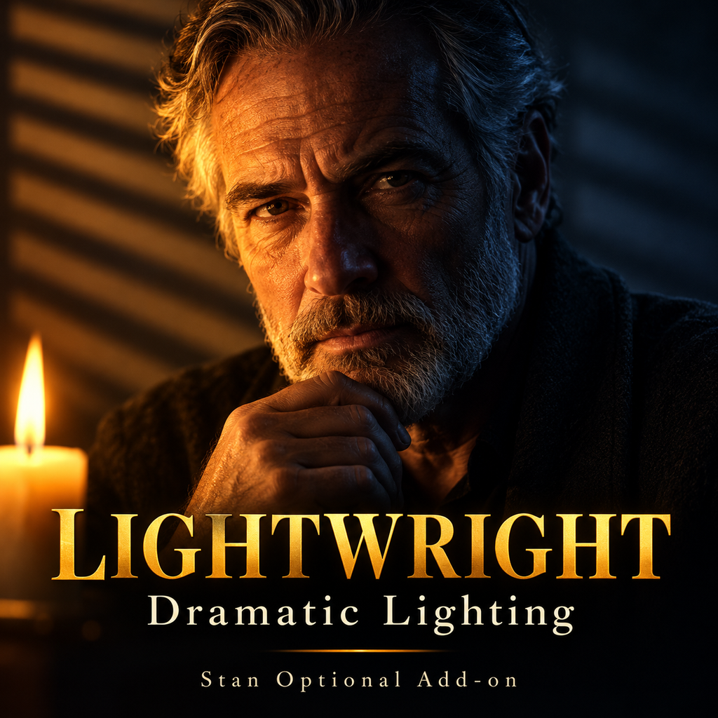 LightWright optional lighting add-on for Stan with a candlelit portrait.