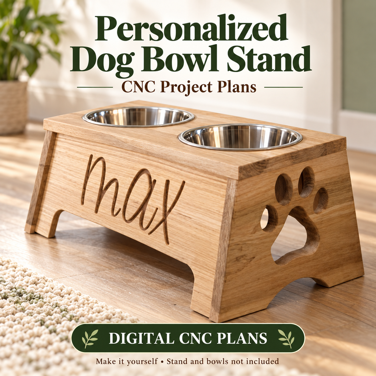 CNC Dog Bowl Stand Plan, Personalized Raised Pet STL included (Digital Download)