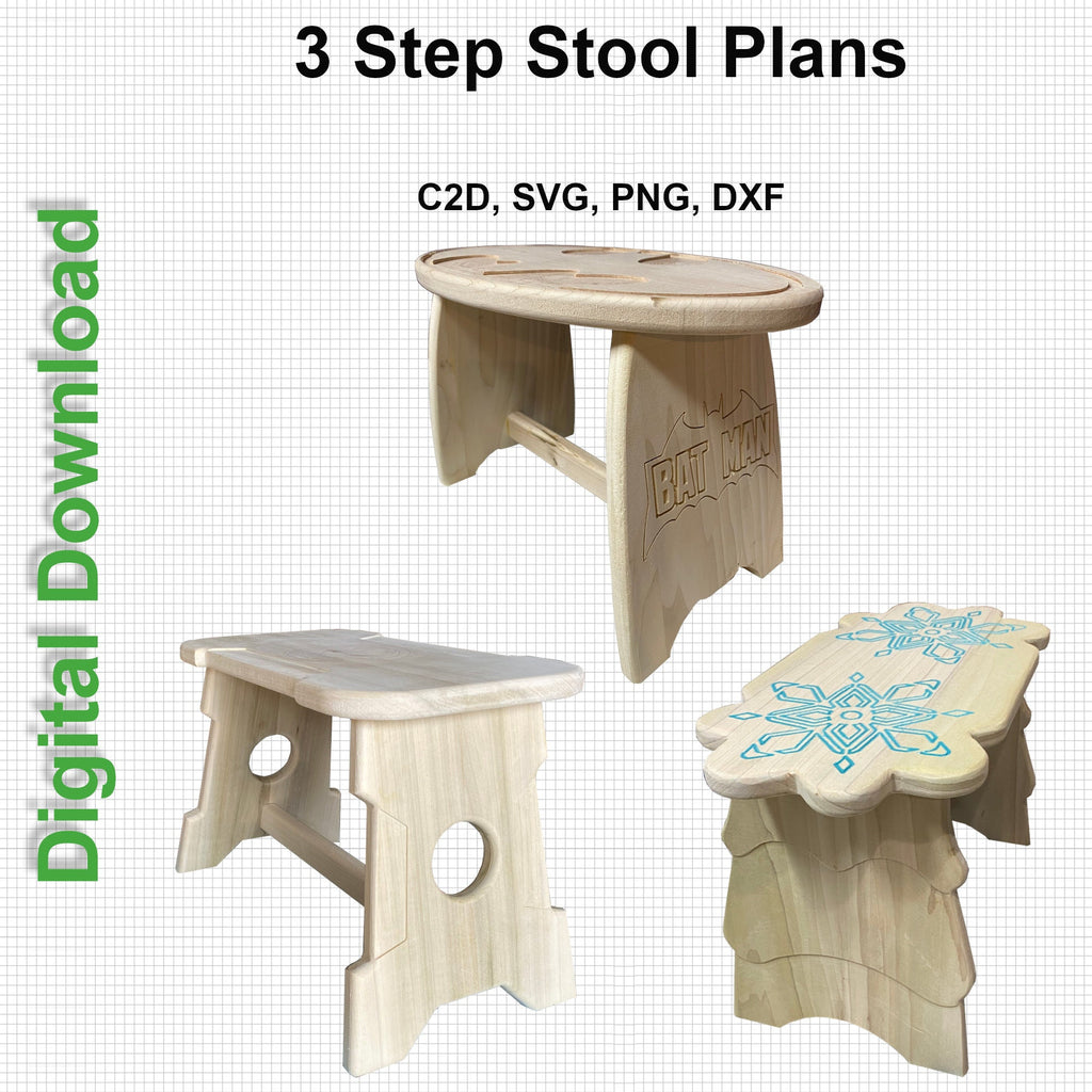 3 Step Stool CNC Plans, Beginner Woodworking Files for DIY Wooden Stool