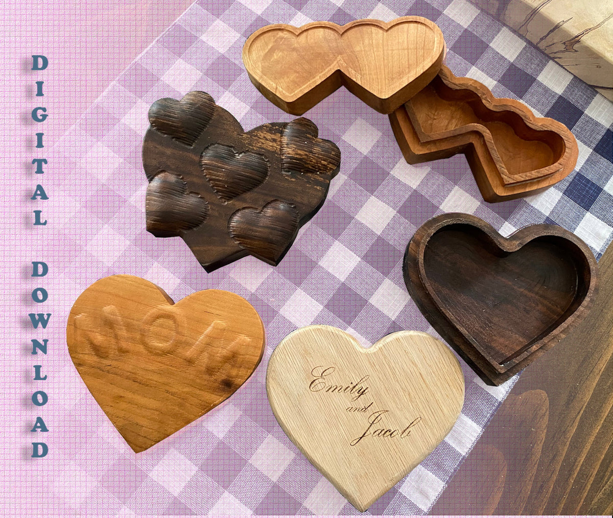 CNC plans of 4 heart shaped boxes