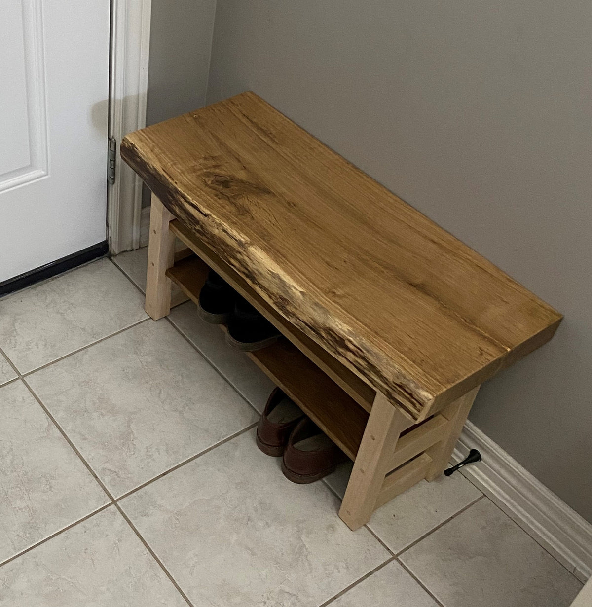 cnc shoe bench plan, live edge entryway shelf files, dxf svg digital woodworking project